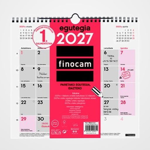 CALENDARIO (2027) EUSKERA FINOCAM PARED MENSUAL PARA ESCRIBIR M 265x245