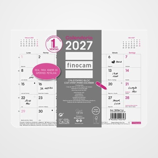 CALENDARIO (2027) FINOCAM PARED CHIC BLOC IMAN MENSUAL PARA ESCRIBIR S 210x150 BLANCO