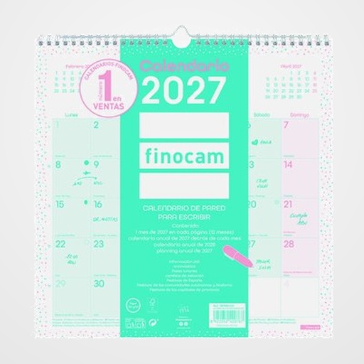 CALENDARIO (2027) FINOCAM PARED CHIC MENSUAL PARA ESCRIBIR 300x300 TURQUESA