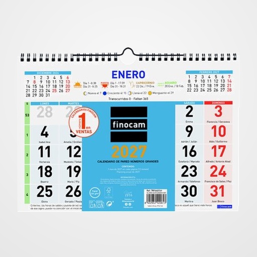 CALENDARIO (2027) FINOCAM PARED COLOR MENSUAL NUMEROS GRANDES M 300x210