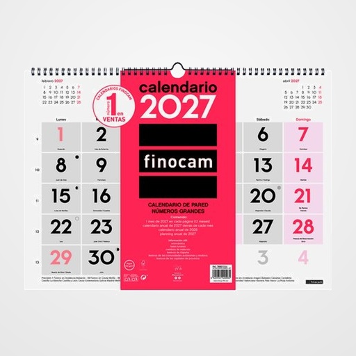 CALENDARIO (2027) FINOCAM PARED MENSUAL NUMEROS GRANDES L 430x310