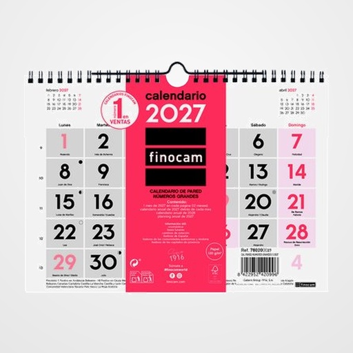 CALENDARIO (2027) FINOCAM PARED MENSUAL NUMEROS GRANDES S 210x150