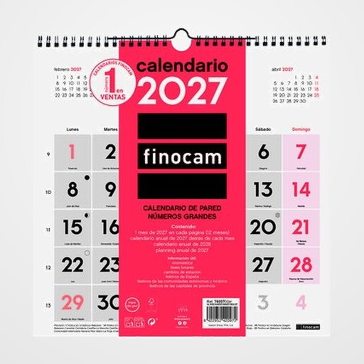 CALENDARIO (2027) FINOCAM PARED MENSUAL NUMEROS GRANDES 300x300