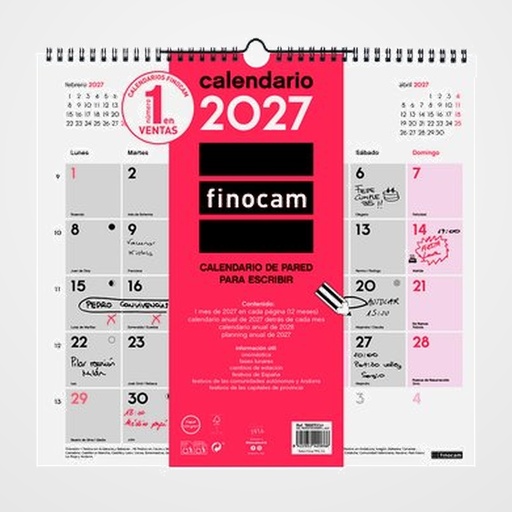 CALENDARIO (2027) FINOCAM PARED MENSUAL PARA ESCRIBIR L 340x320