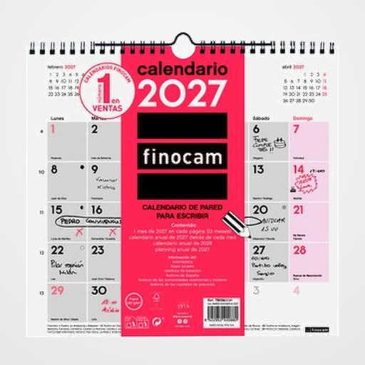 CALENDARIO (2027) FINOCAM PARED MENSUAL PARA ESCRIBIR M 265x245