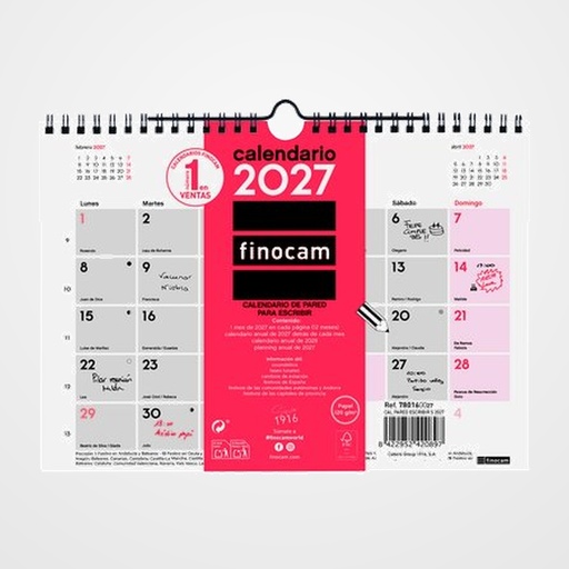 CALENDARIO (2027) FINOCAM PARED MENSUAL PARA ESCRIBIR S 210x150