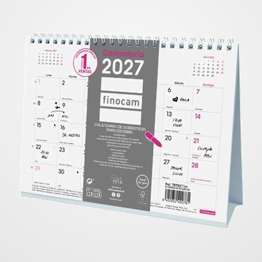 CALENDARIO (2027) FINOCAM SOBREMESA TRIANGULAR CHIC MENSUAL PARA ESCRIBIR S 210x150 BLANCO