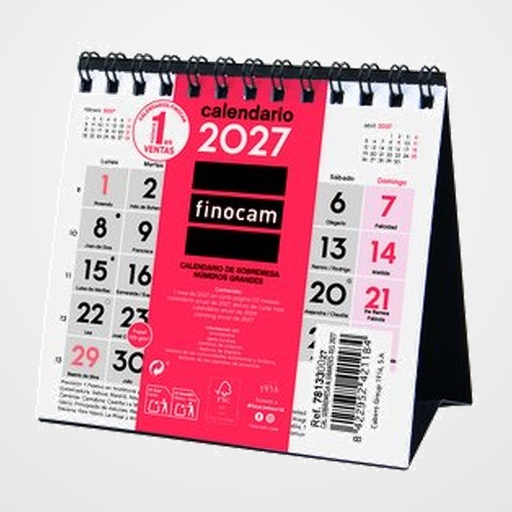 CALENDARIO (2027) FINOCAM SOBREMESA TRIANGULAR MENSUAL NUMEROS GRANDES XXS 110x100