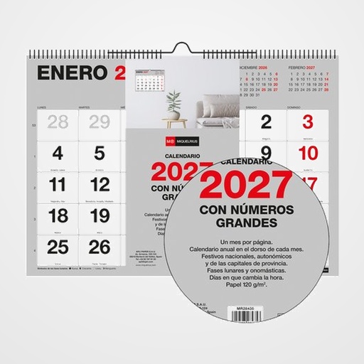 CALENDARIO (2027) MIQUELRIUS PARED BASIC MENSUAL NUMEROS GRANDES A3 420x296