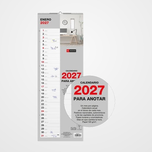 CALENDARIO (2027) MIQUELRIUS PARED BASIC MENSUAL PARA ESCRIBIR 155x430