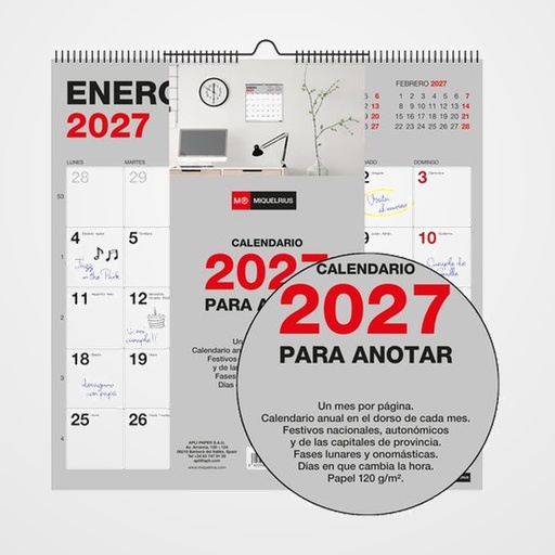 CALENDARIO (2027) MIQUELRIUS PARED BASIC MENSUAL PARA ESCRIBIR 300x300