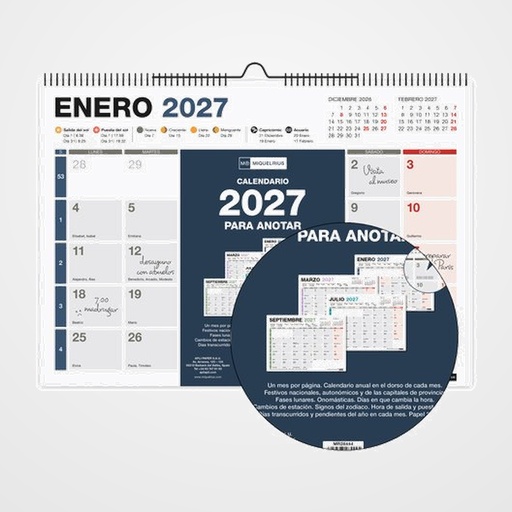 CALENDARIO (2027) MIQUELRIUS PARED DESIGN COMPLETO MENSUAL PARA ESCRIBIR A4 296x210