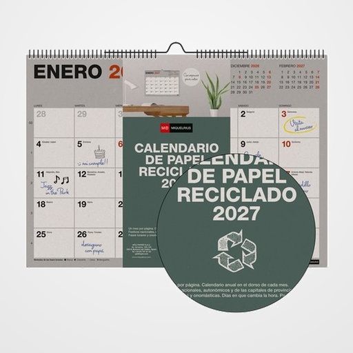 CALENDARIO (2027) MIQUELRIUS PARED RECYCLED MENSUAL PARA ESCRIBIR A3 420x300