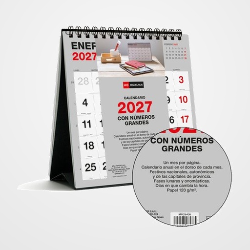 CALENDARIO (2027) MIQUELRIUS SOBREMESA BASIC MENSUAL NUMEROS GRANDES 140x150