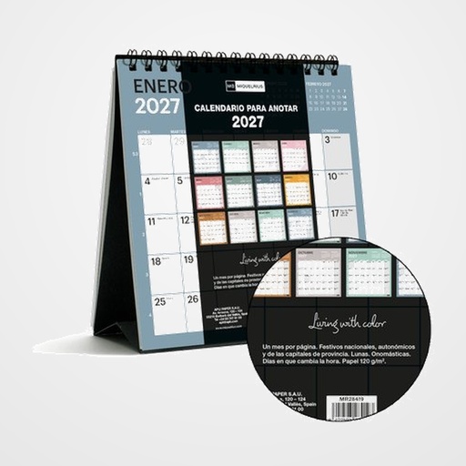 CALENDARIO (2027) MIQUELRIUS SOBREMESA DESIGN CHROMAT MENSUAL PARA ESCRIBIR 140x150 mm