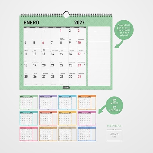 CALENDARIO (2027) SENFORT PARED DIAMANTE APAISADO MENSUAL PARA ESCRIBIR 310x240