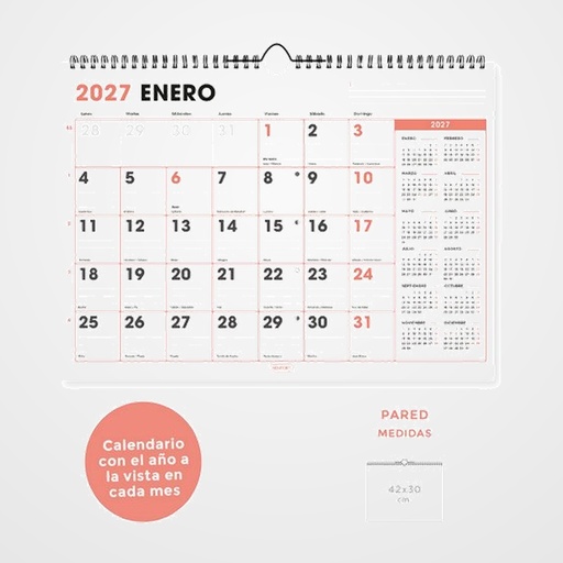 CALENDARIO (2027) SENFORT PARED OFFICE MENSUAL PARA ESCRIBIR 420x300