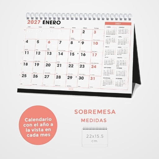 CALENDARIO (2027) SENFORT SOBREMESA OFFICE MENSUAL PARA ESCRIBIR 220x155