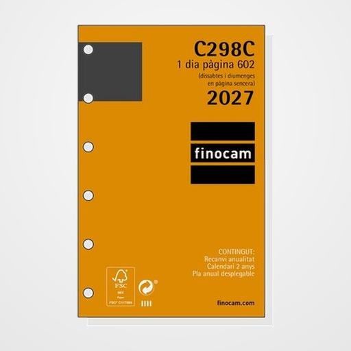 RECAMBIO AGENDA ANUAL (2027) CATALAN FINOCAM C298C CLASSIC 602 73x114 ANUALIDAD D/P