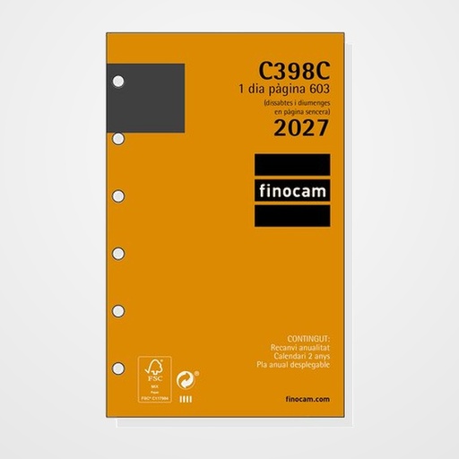 RECAMBIO AGENDA ANUAL (2027) CATALAN FINOCAM C398C CLASSIC 603 79x127 ANUALIDAD D/P