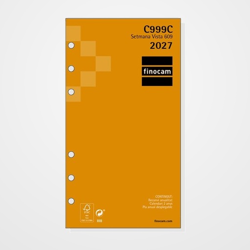 RECAMBIO AGENDA ANUAL (2027) CATALAN FINOCAM C999C CLASSIC 609 94x171 ANUALIDAD S/V APAIS.