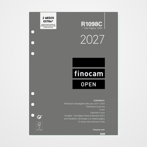 RECAMBIO AGENDA ANUAL (2027) CATALAN FINOCAM R1098C OPEN 1000 155x215 ANUALIDAD D/P