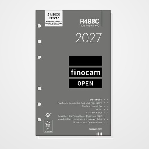 RECAMBIO AGENDA ANUAL (2027) CATALAN FINOCAM R498C OPEN 400 91x152 ANUALIDAD D/P