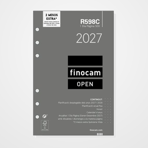 RECAMBIO AGENDA ANUAL (2027) CATALAN FINOCAM R598C OPEN 500 117x181 ANUALIDAD D/P