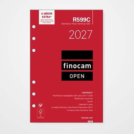 RECAMBIO AGENDA ANUAL (2027) CATALAN FINOCAM R599C OPEN 500 117x181 ANUALIDAD S/V