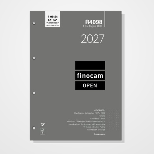 RECAMBIO AGENDA ANUAL (2027) FINOCAM R4098 OPEN 4000 210x297 ANUALIDAD D/P