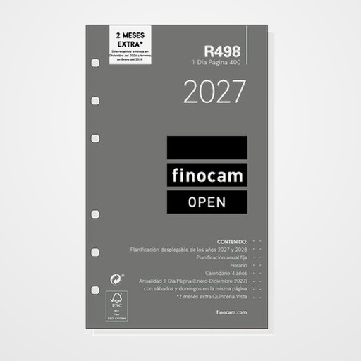 RECAMBIO AGENDA ANUAL (2027) FINOCAM R498 OPEN 400 91x152 ANUALIDAD D/P