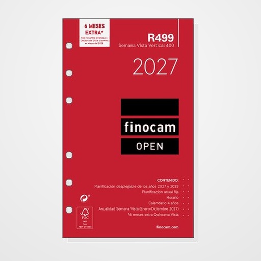RECAMBIO AGENDA ANUAL (2027) FINOCAM R499 OPEN 400 91x152 ANUALIDAD S/V