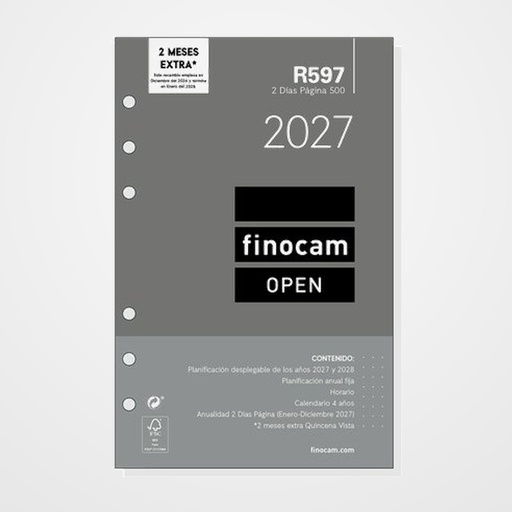 RECAMBIO AGENDA ANUAL (2027) FINOCAM R597 OPEN 500 117x181 ANUALIDAD 2D/P