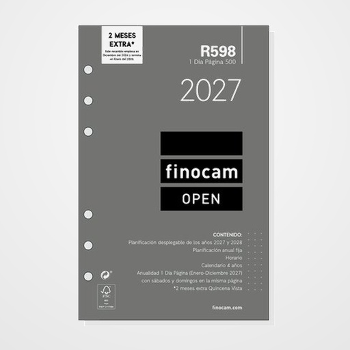RECAMBIO AGENDA ANUAL (2027) FINOCAM R598 OPEN 500 117x181 ANUALIDAD D/P