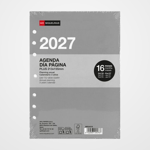 RECAMBIO AGENDA ANUAL (2027) MIQUELRIUS INTEGRAL PLUS 213x155 D/P