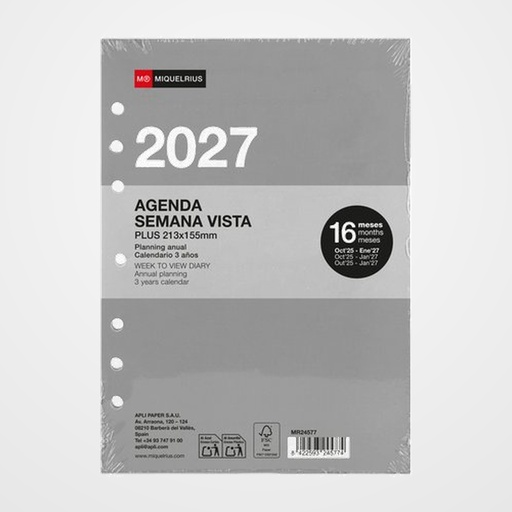 RECAMBIO AGENDA ANUAL (2027) MIQUELRIUS INTEGRAL PLUS 213x155 S/VV