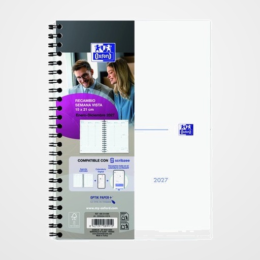 RECAMBIO AGENDA ANUAL (2027) OXFORD MY FAB WIRE-O A5 210x150 S/V