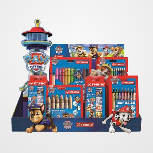 EXPOSITOR STABILO PATRULLA CANINA SOBREMESA PREMIUM 4x  LAPICES COLORES WOODY ESTUCHE de 6 12x BOSS MINI ESTUCHE de 6 5x  ROTULADORES CAPPI ESTUCHE de 12 6x  ROTULARORES TRIO SCRIBBI ESTUCHE de 8 6x  LAPICES de COLORES ESTUCHE de 12