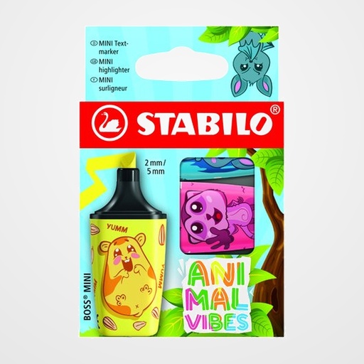 MARCADOR FLUOR STABILO BOSS MINI ANIMAL VIBES ESTUCHE de 3