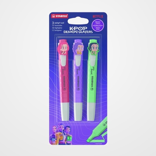 MARCADOR FLUOR STABILO SWING COOL 275 K-POP HUNTRIX BLISTER de 3