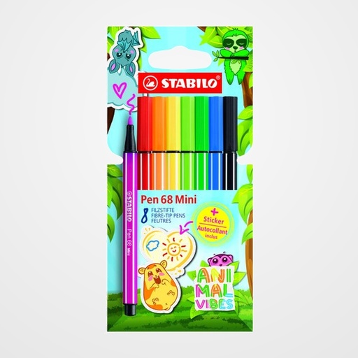 ROTULADOR FIBRA STABILO PEN 68 ANIMAL VIBES  ESTUCHE de 8
