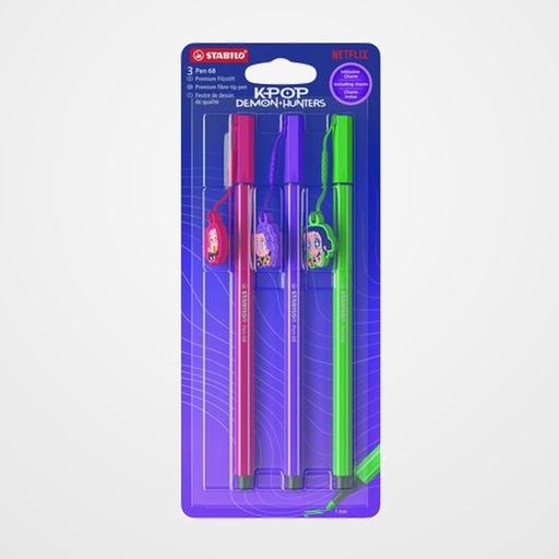 ROTULADOR FIBRA STABILO PEN 68 K-POP HUNTRIX BLISTER de 3