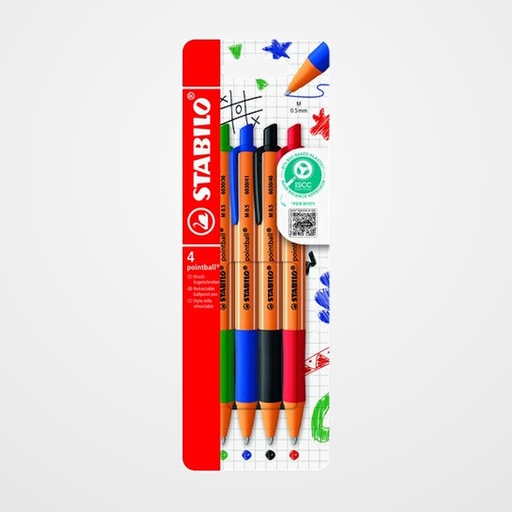 BOLIGRAFO STABILO RETRACTIL POINTBALL SURTIDO CAJA de 4