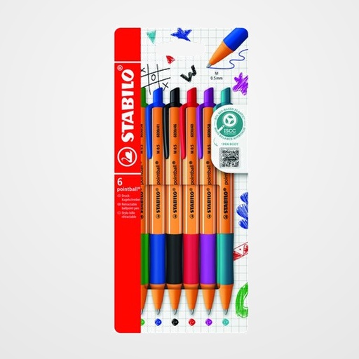 BOLIGRAFO STABILO RETRACTIL POINTBALL SURTIDO CAJA de 6