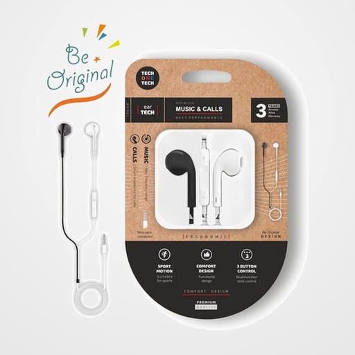 AURICULARES TECH-ONE-TECH EARTECH DE BOTON CON CONECTOR MINI JACK MICROFONO INTEGRADO BLANCO