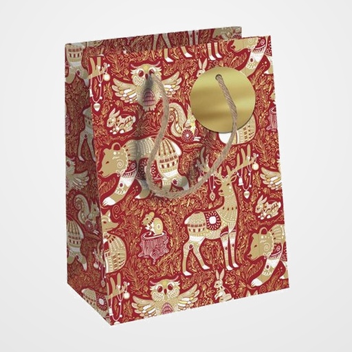 BOLSA de PAPEL CLAIREFONTAINE KRAFT DECORADO 21,5x10,2x25,3 cm NAVIDAD RED FORREST PACK DE 6