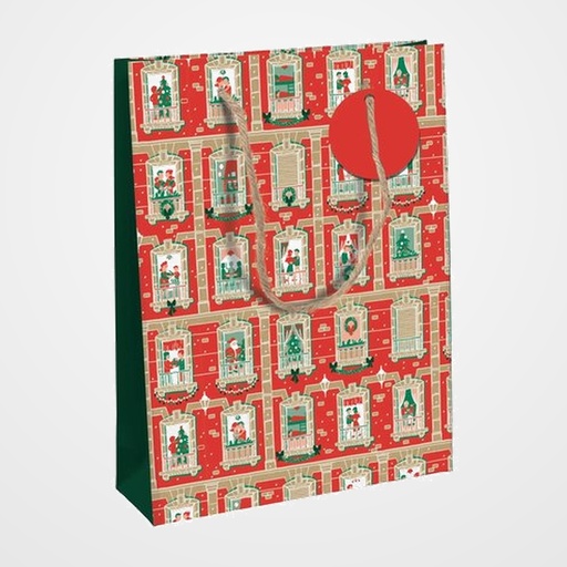 BOLSA de PAPEL CLAIREFONTAINE KRAFT DECORADO 26,5x14x33 cm NAVIDAD FACHADAS DE NOEL PACK DE 6