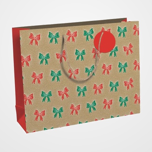 BOLSA de PAPEL CLAIREFONTAINE KRAFT DECORADO 37,3x11,8x27,5 cm NAVIDAD LAZOS ROJOS PACK DE 6