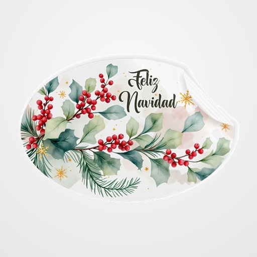 ETIQUETAS REGALO ADH. ROLLO  250 uds. OVALADAS 60x40 NAVIDAD  MUERDAGO
