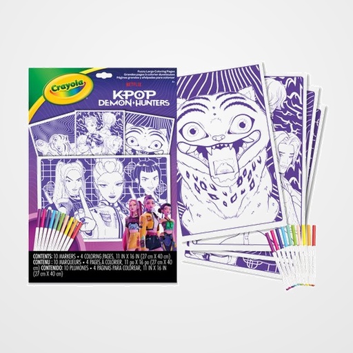 JUEGO CRAYOLA K-POP DEMON HUNTERS MAXI POSTER VELVET CON 10 ROTULADORES (+6 años)